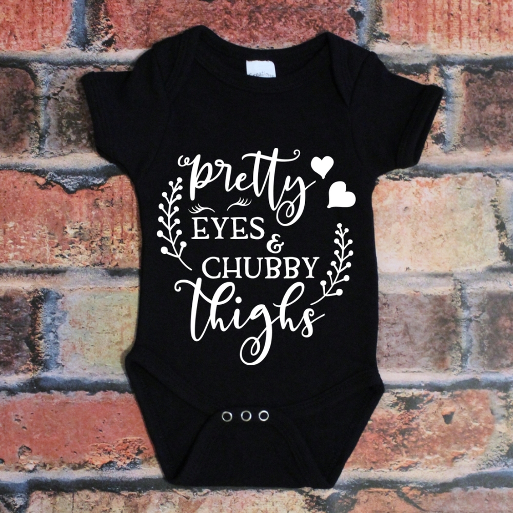 🚼 Pretty Eyes And Chubby Thighs baby black onesie